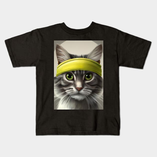 Tennis Cat Kids T-Shirt by maxcode